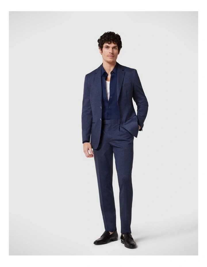 Slim Stretch Pleated Jersey Check Tailored Pant in Navy