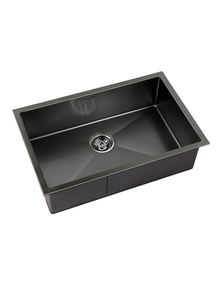 Kitchen Sink Stainless Steel 70X45CM Basin Single Bowl Laundry in Black