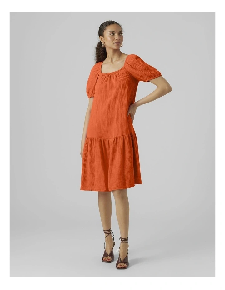 Natali 2/4 Sleeve Cotton Dress in Red