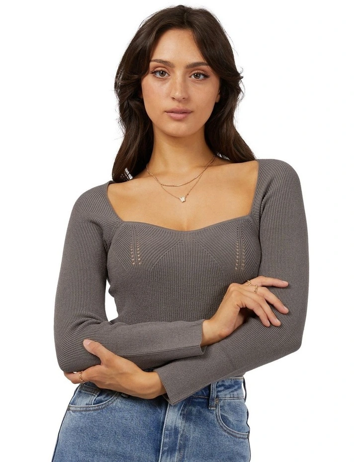 Jessa Knit Top in Charcoal