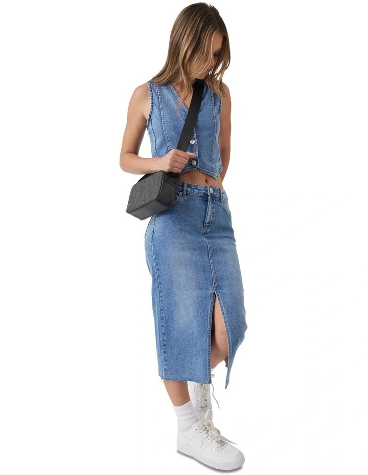 Rory Denim Maxi Skirt in Cove Blue