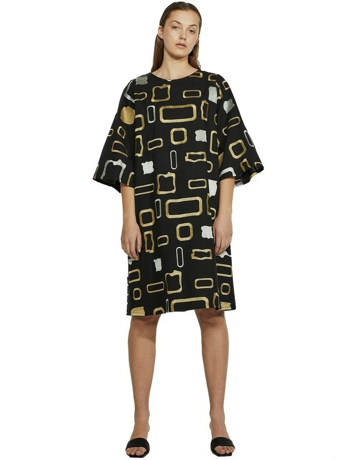 Heavy Metal 3/4 Sleeved Dress in Black/ Metallic