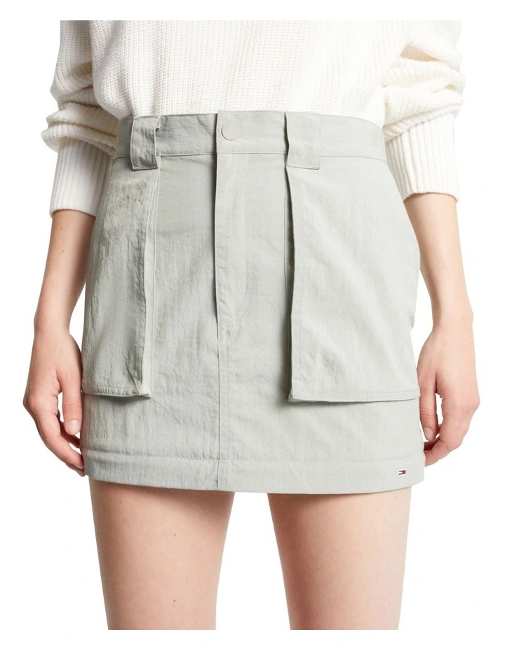 Cargo Zip-Off Hem Straight Midi Skirt in Grey