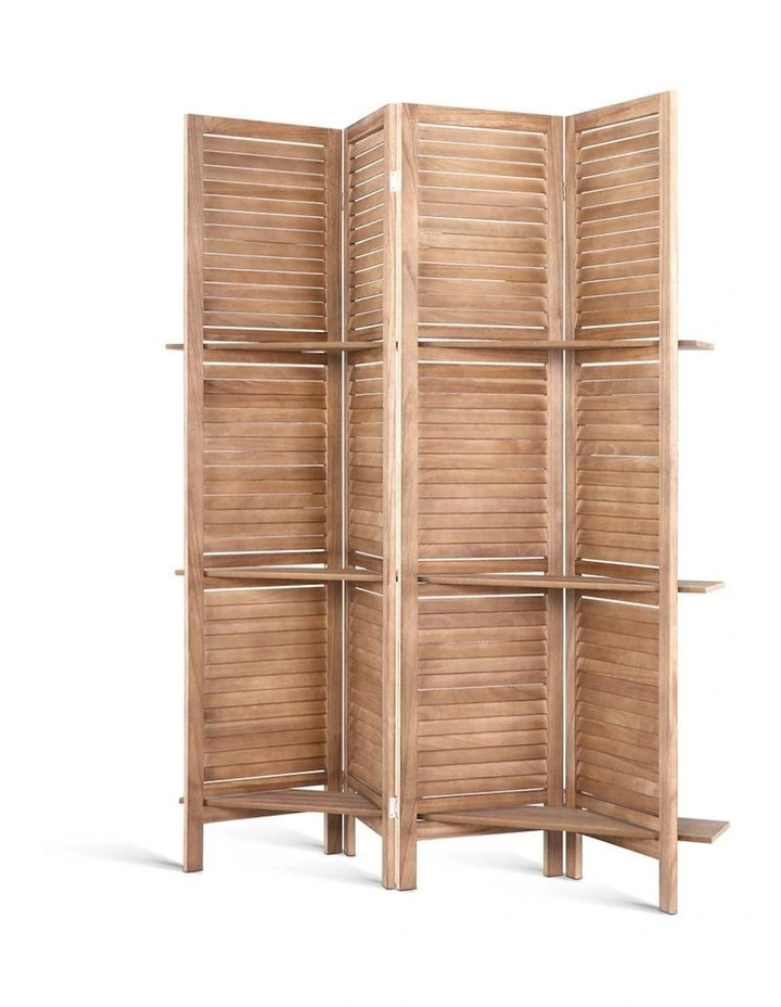 4 Panel Room Divider Screen 163x170cm With Shelf Oak