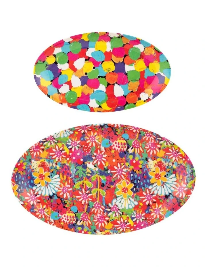 Donna Sharam Byron Melamine Oval Platter Set of 2 Gift Boxed in Multi