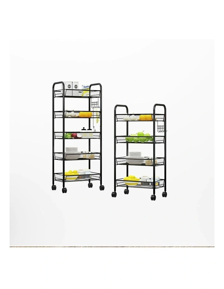 4 Tier Steel Bee Mesh Kitchen Storage Organizer with Wheels in Black