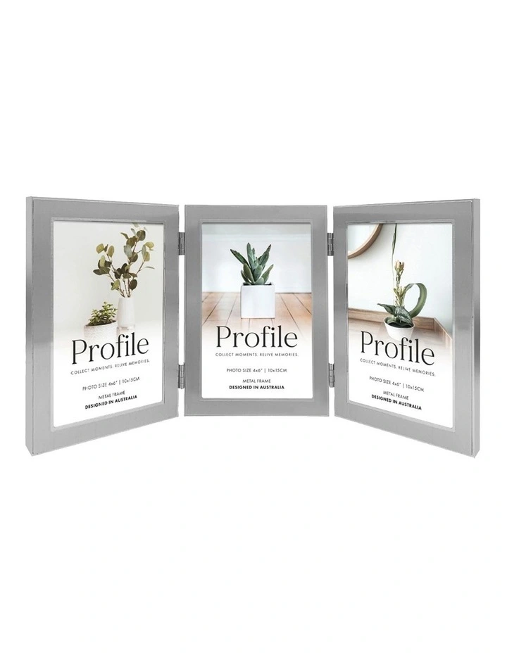 Eternal Hinged Triple Solid Metal Photo Frame 4x6 in Silver