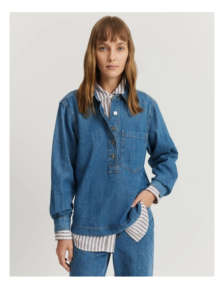 Denim Popover in Mid Blue Wash