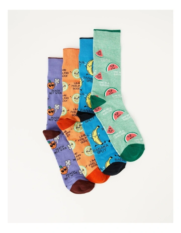 4 Pack Fruity Socks in Assorted