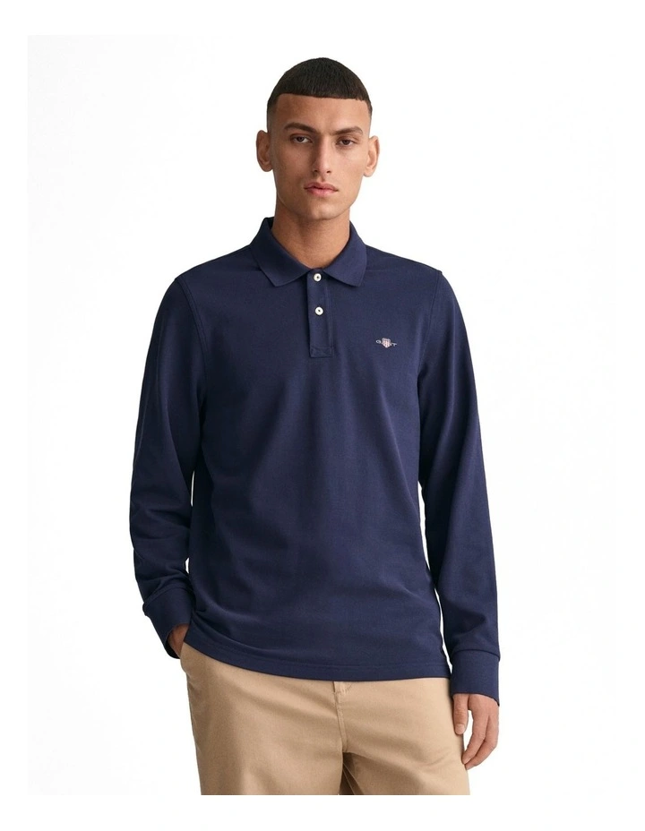 Shield Pique Rugger in Evening Blue