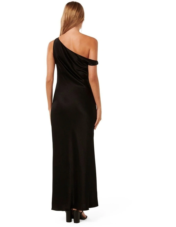 Blake Satin Tipped Shoulder Maxi Dress in Black