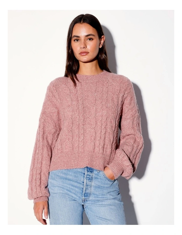 Recycled Blend Chunky Cable Knit Jumper In Dusty Pink Marle