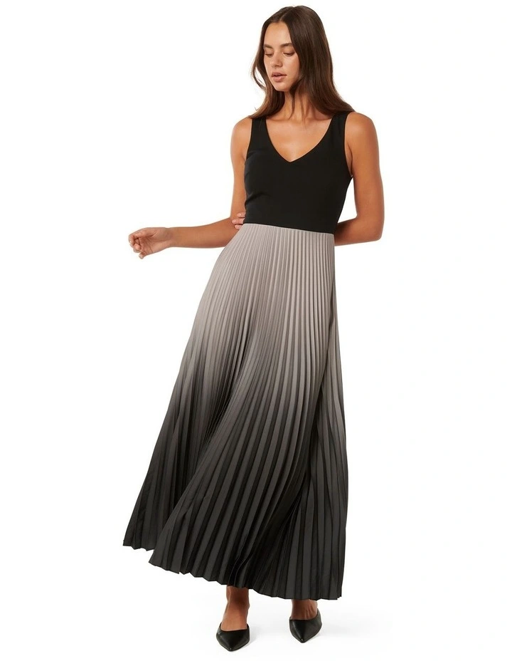 Ornella Two-in-One Pleated Midi Dress in Slate Ombre