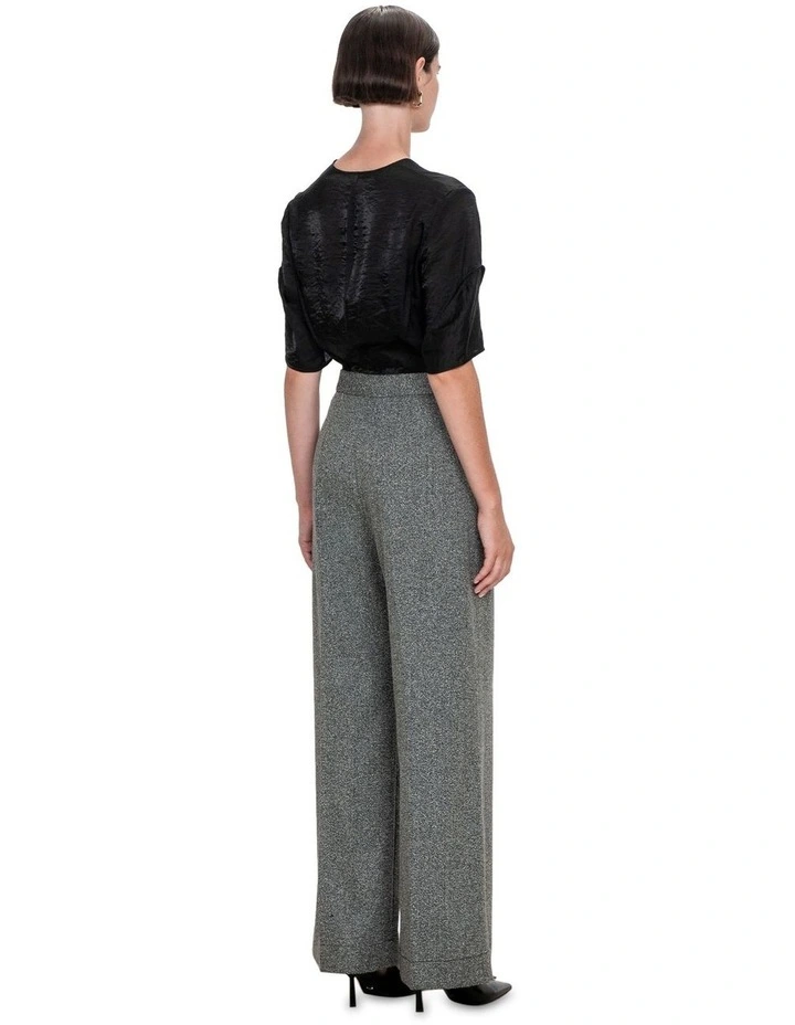 Sheer Panelled V Neck Top in Black