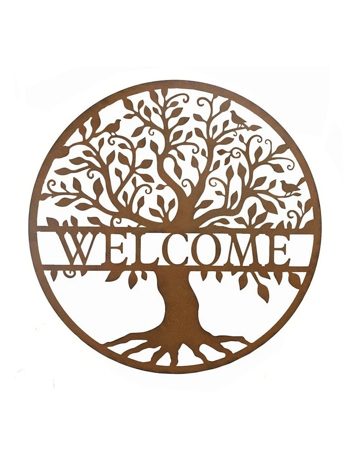 Welcome Laser-Cut Tree of Life Wall Art in Rust