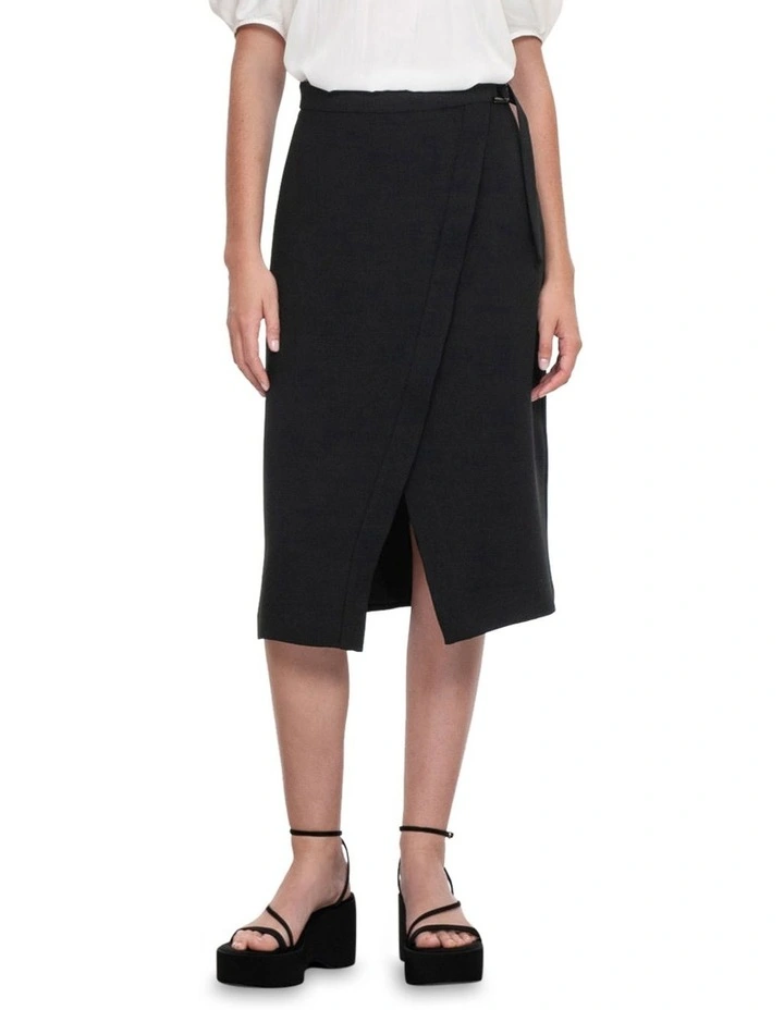 Double Weave Wrap A-Line Skirt in Black