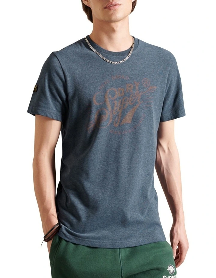 Script Style Mountain Tee in Navy Marl