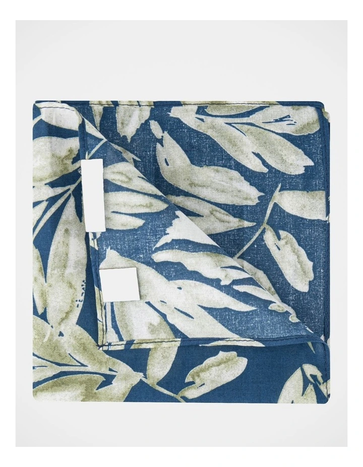 Palm Cotton Pocket Square in Navy