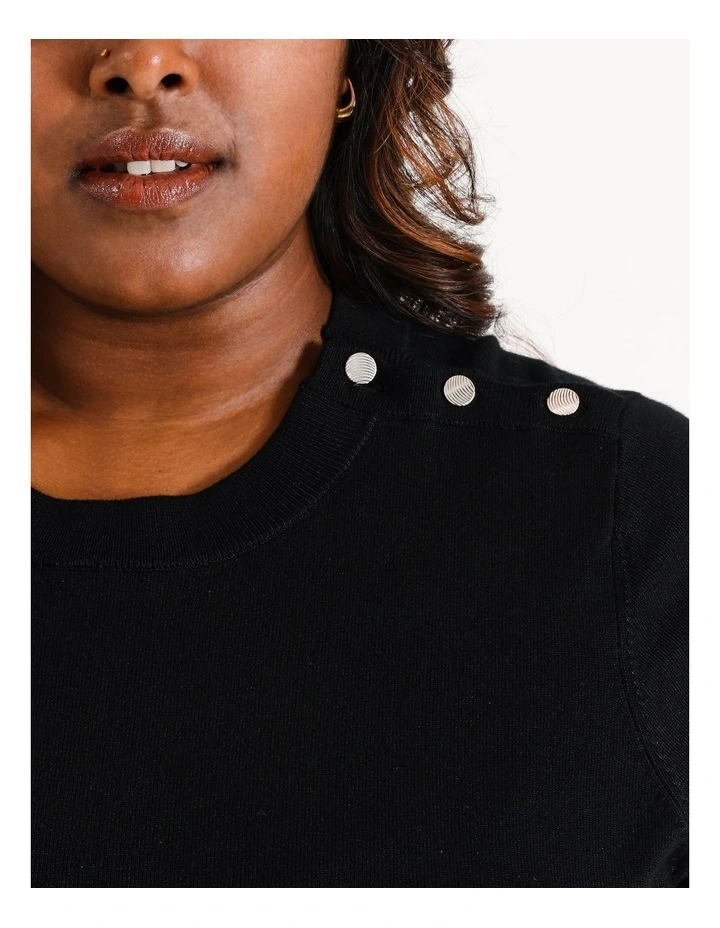 Button Shoulder Short Sleeve Knit in Black