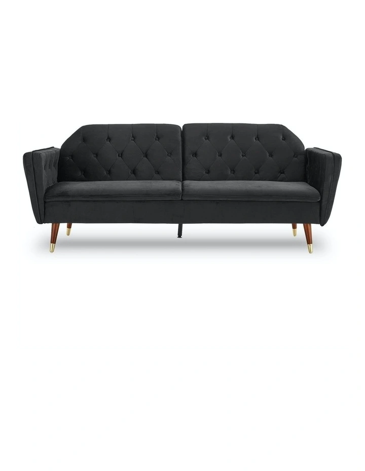 3 Seater Sofa Bed Lounge Futon Couch Modular Furniture Home Faux Velvet Fabric Black
