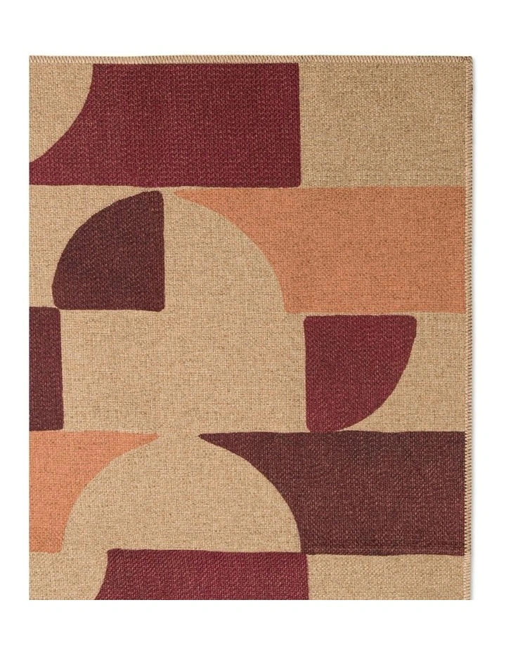 Arch Washable New Jute Area Rug in Burgandy