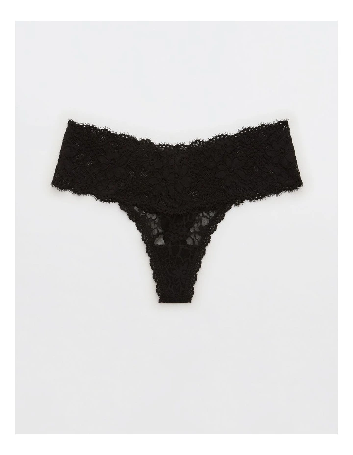 Eyelash Lace Thong Underwear in True Black