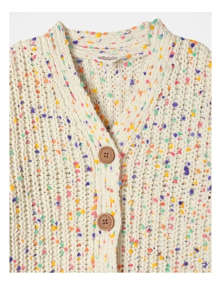 Multi-Coloured Chenille Cardigan in Cream