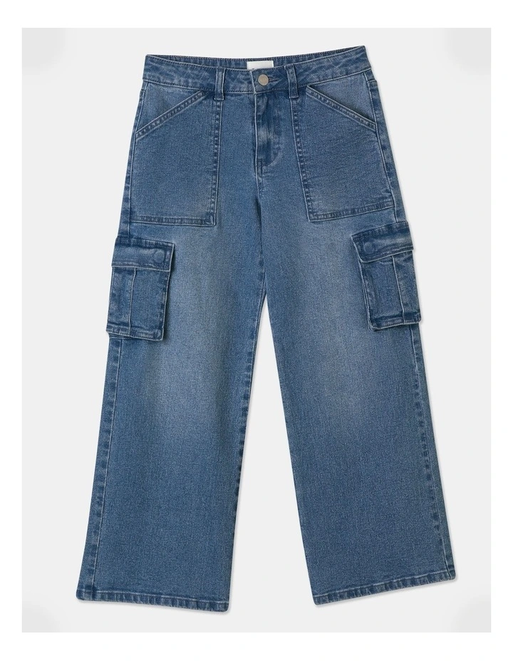 Mid Rise Cargo Jean in Denim