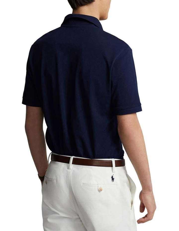 Custom Slim Fit Stretch Mesh Polo Shirt in Navy