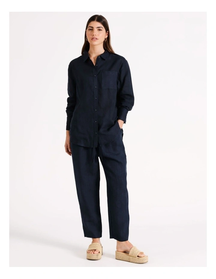 Long Sleeve Oversized Linen Shirt in Navy