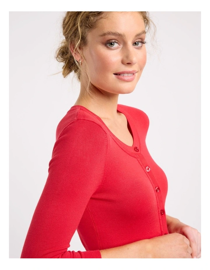 Chessie 3/4 Sleeve Cardi in Red