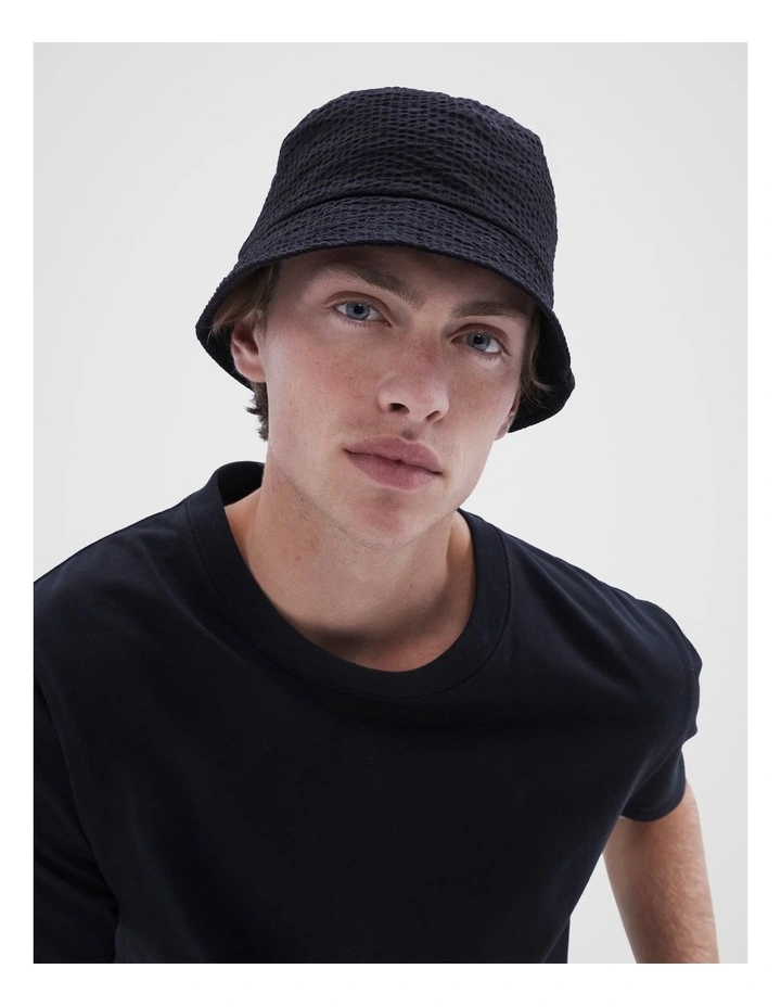 Textured Bucket Hat in Black
