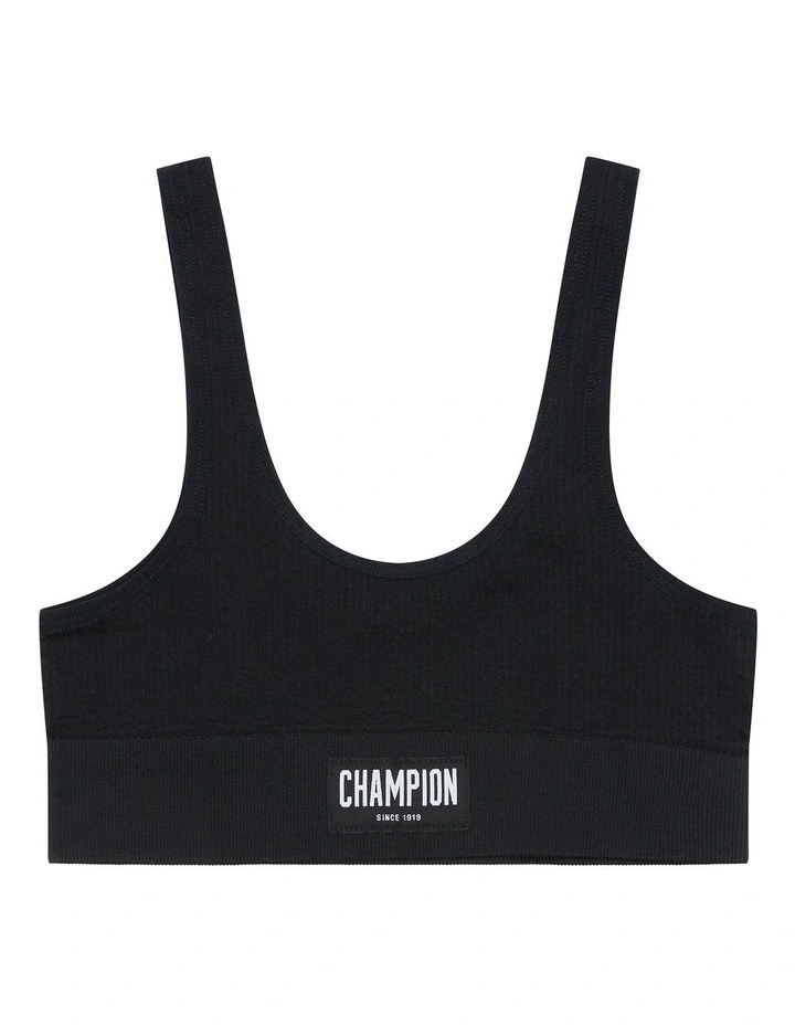 Junior Seamless Scoop Crop in Black