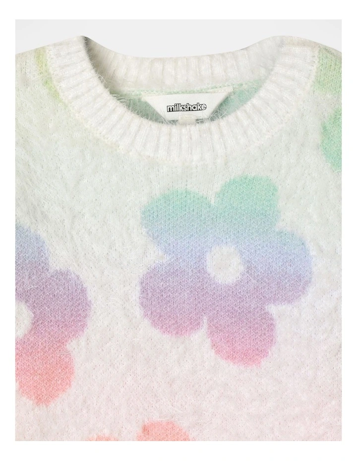 Intarsia Daisy Knit Sweater in Rainbow