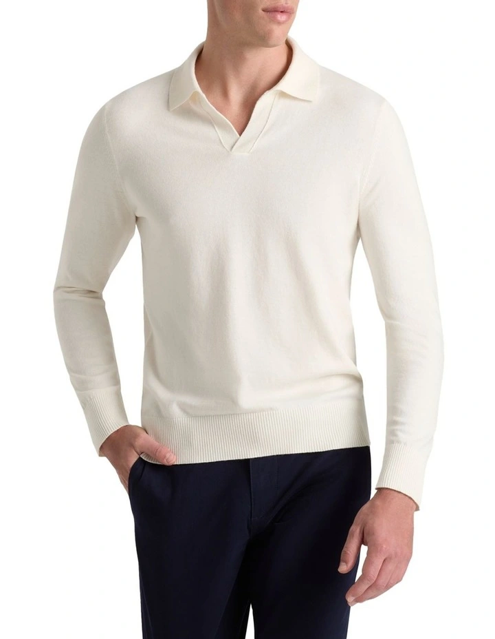 Carter Long Sleeve Polo Shirt in Ivory
