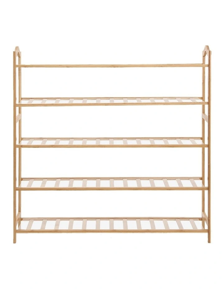 5 Tiers Bamboo Shoe Rack Storage Organizer in Brown