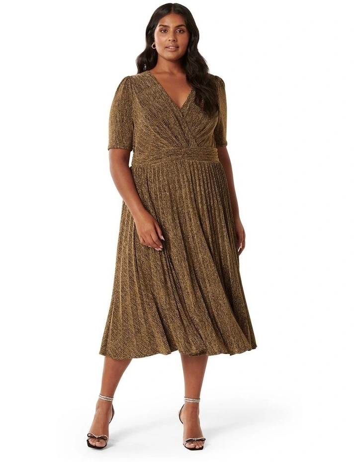 Freda Short Sleeve Wrap Dress in Gold