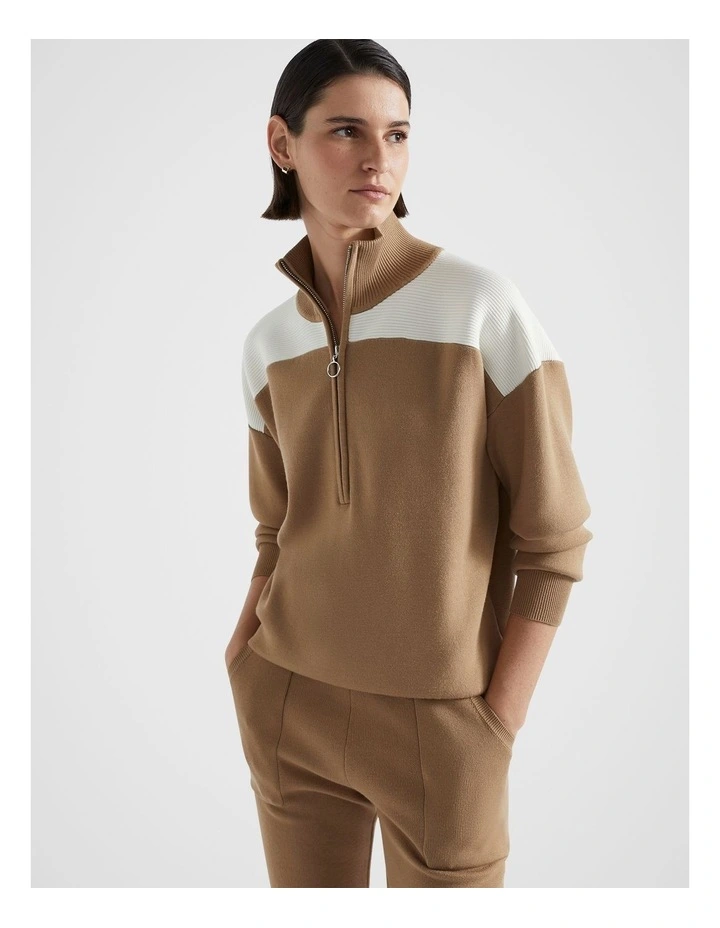 Double Knit Contrast Sweater in Deep Chai