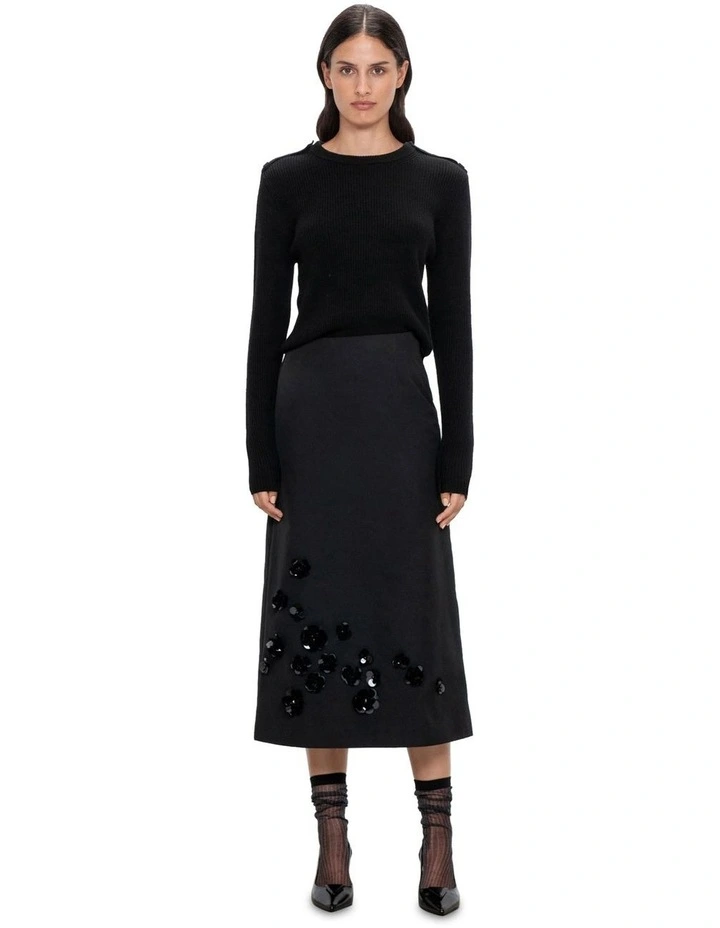 Epaulet Cropped Sweater in Black