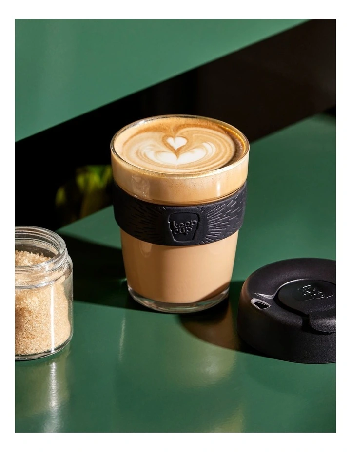 Brew, Reusable Glass Cup, Black, M 12oz / 340ml