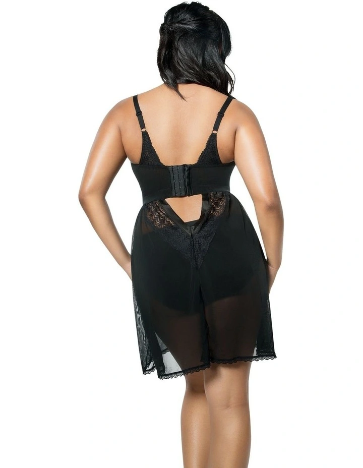 Mia Lace & Mesh Padded Full Bust Chemise in Black