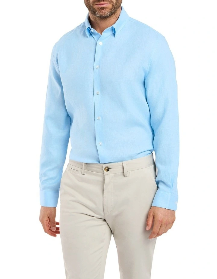 Felix Long Sleeve Linen Shirt in Sky