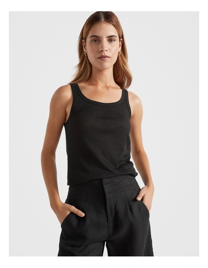 Linen Rib Tank in Black