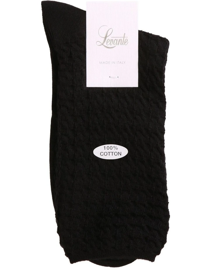 Textured Cotton Midi Length Socks in Black
