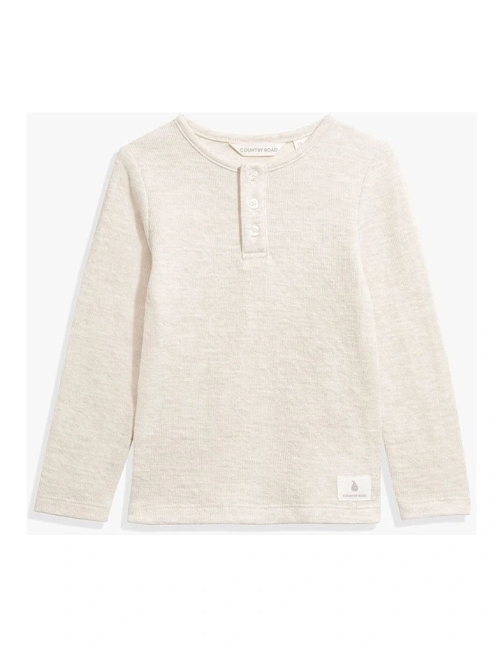 Double Faced Textured Henley Top in Oatmeal Marle