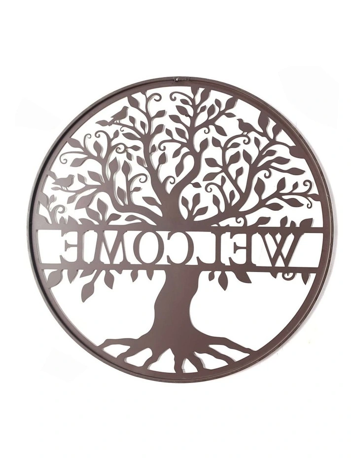 Welcome Laser-Cut Tree of Life Wall Art in Rust