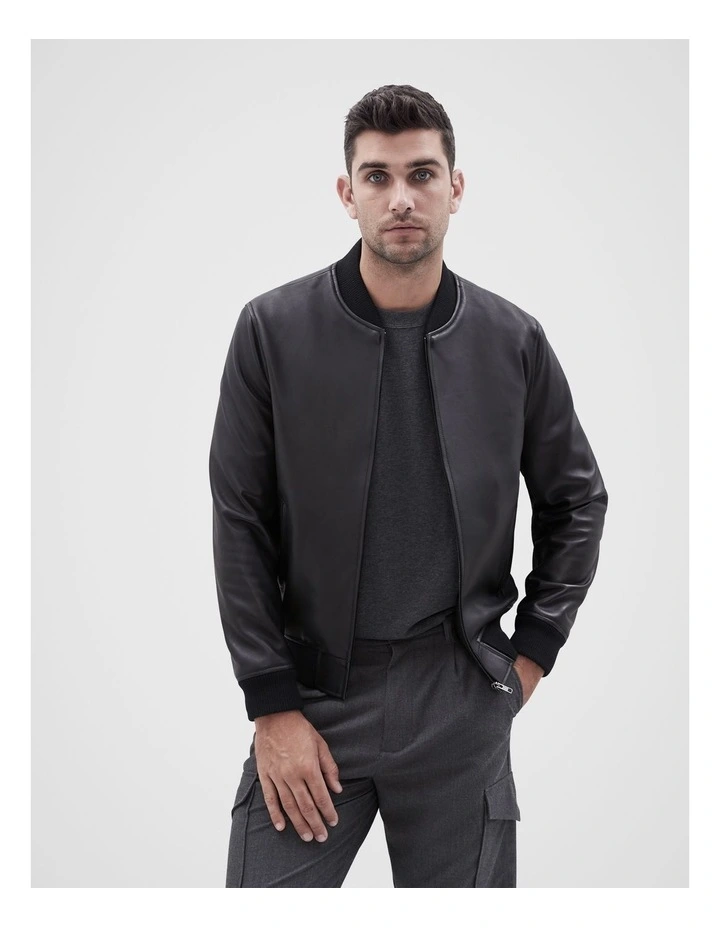 Leather Bomber Jacket in Black