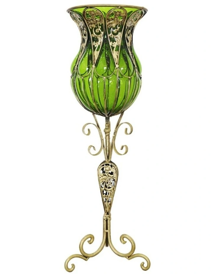 Glass Floor Vase With Tall Metal Flower Stand 85cm in Assorted