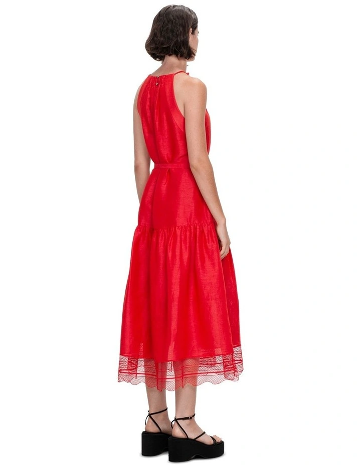Organza Voile Halter Dress in Red