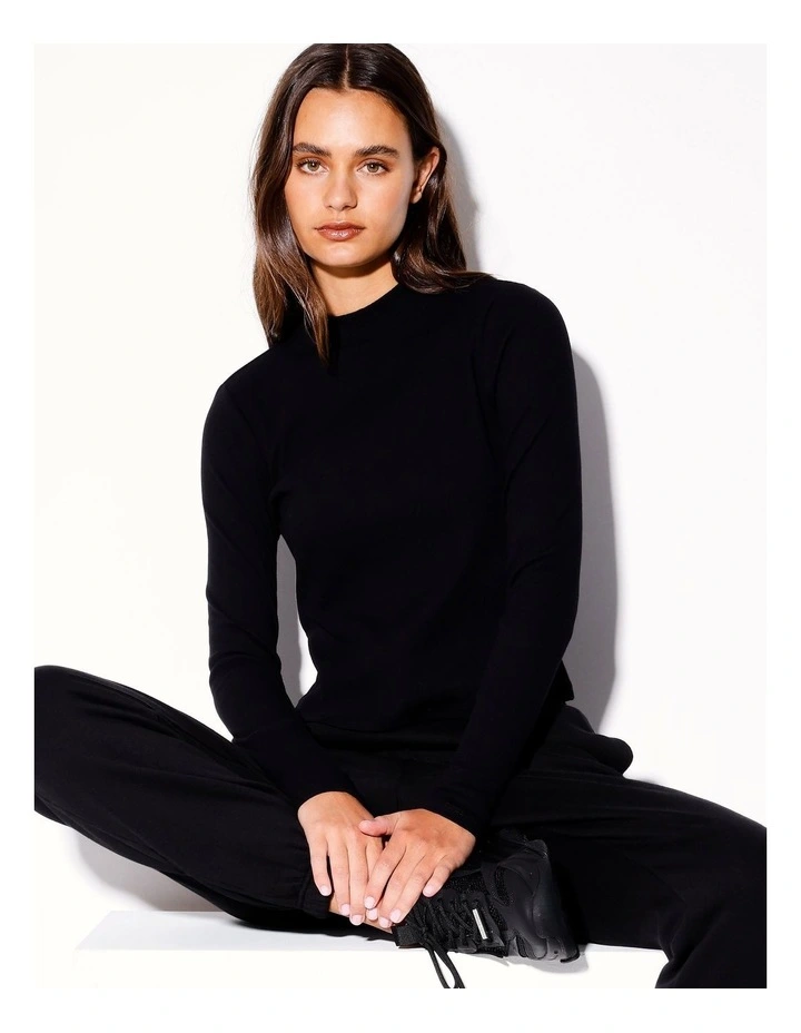 Organic Blend Long Sleeve Mock Neck Tee in Black